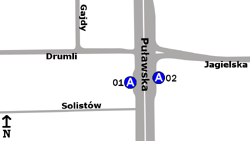 Schemat rozmieszczenia przystanków w zespole "Jagielska"