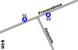 Schemat rozmieszczenia przystanków w zespole "Dzięcioła"