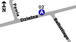 Schemat rozmieszczenia przystanków w zespole Bellottiego