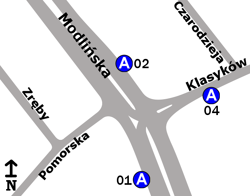 Schemat rozmieszczenia przystanków w zespole "Klasyków"