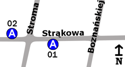 Schemat rozmieszczenia przystanków w zespole „Strąkowa”