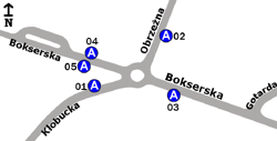 Schemat rozmieszczenia przystanków w zespole Bokserska