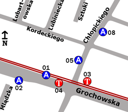 Schemat rozmieszczenia przystanków w zespole Plac Szembeka