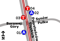 Schemat rozmieszczenia przystanków w zespole Synów Pułku