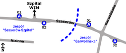 Schemat rozmieszczenia przystanków w zespołach "Szaserów-Szpital" i "Garwolińska"