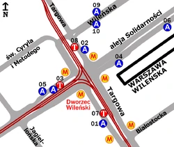 Schemat rozmieszczenia przystanków w zespole Dworzec Wileński