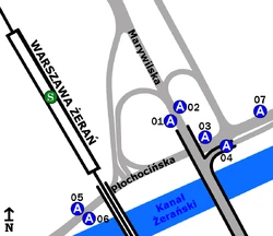 Schemat rozmieszczenia przystanków w zespole PKP Żerań