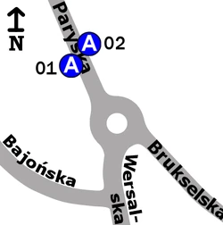 Schemat rozmieszczenia przystanków w zespole Wersalska