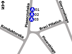 Schemat rozmieszczenia przystanków w zespole „Piaseczyńska”