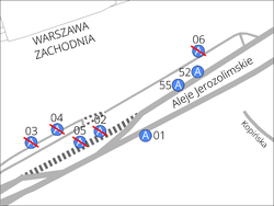 Schemat rozmieszczenia przystanków w zespole Dworzec Zachodni