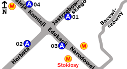 Schemat rozmieszczenia przystanków w zespole Metro Stokłosy