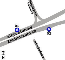 Schemat rozmieszczenia przystanków w zespole "Międzynarodowa"