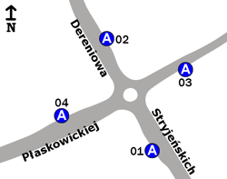 Schemat rozmieszczenia przystanków w zespole Stryjeńskich