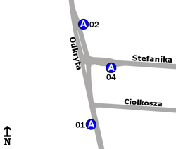 Schemat rozmieszczenia przystanków w zespole "Ciołkosza"