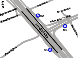 Schemat rozmieszczenia przystanków w zespole Płochocińska