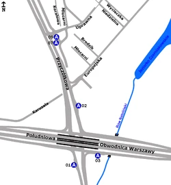 Schemat rozmieszczenia przystanków w zespole „Powsinek”