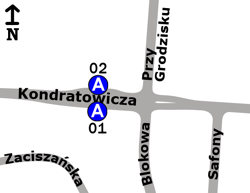 Schemat rozmieszczenia przystanków w zespole „Przy Grodzisku”