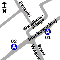 Schemat rozmieszczenia przystanków w zespole Braci Wagów