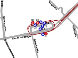 Schemat rozmieszczenia przystanków w zespole "Stegny"
