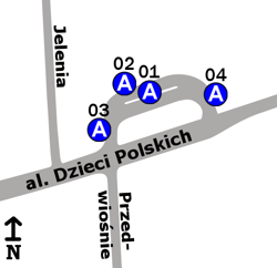 Schemat rozmieszczenia przystanków w zespole "Międzylesie"