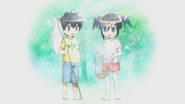 Tomoki and Tomoko playing together as young children.