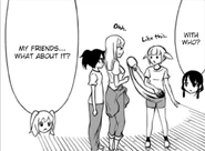 Futaki willingly demonstrates her technique in the background.