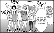 Uchi's Friends: from left to right: Miyazaki, Kayo (Black-Haired Girl), Natsu, Kaede (Braids Girl), Nagi (Glasses Girl), and Uchi