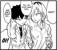 Yoshida and Tomoki c133.png (82 KB) When Yoshida puts her arm around Tomoki, Kotomi screams at her.