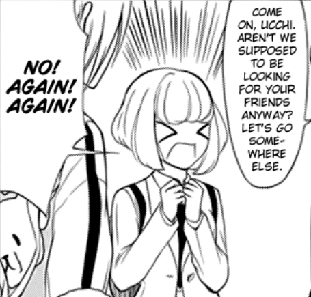 Uchi's face takes on her other emoji look during a temper-tantrum.