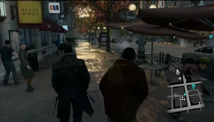 Aiden Pearce wandelt naast Resto Windy
