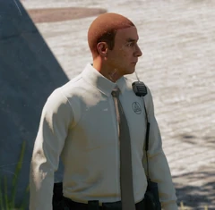 Um dos seguranças que protegem o Templo da New Dawn.