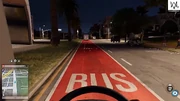 Red bus lanes can be seen throught the city. Despite the fact that they are only for buses and coaches, other vehicles can be seen driving on them.