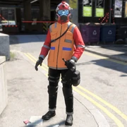 A male first responder with a closed helmet
