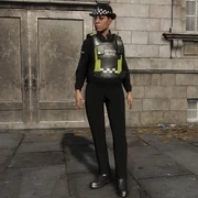 A female constable in a bowler hat