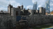 Tower of London from the approach to Tower Bridge.