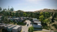 Twin Peaks in the background with a small neighborhood below them.