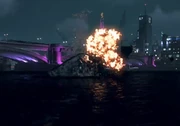 The bomb van explodes in the River Thames.