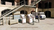 Fort Point yard, with voting machines being guarded.