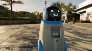 A Tidis security robot patrolling Nudle's headquarters in Silicon Valley