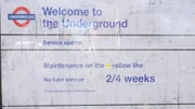 In response to line closures, the sign humorously tells customers to "try using the green line or walk you lazy ass".