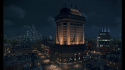 SIRS HQ lit up at night