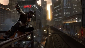 Aiden boarding on top a hacked train.
