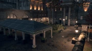The garden area to the left of the palace.