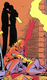 Corpses of Aline and Joey with the  tag behind them in the aftermath of the psychic shockwave event