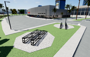 A close-up view of the showcase racks located to the right of the dealership.