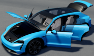 The Taycan Cross Turismo with all of its parts opened.
