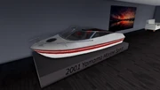 A close-up look of the scaled-down model of the 2001 Yamama Marine Sport.