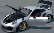The 911 GT2 RS with all of its parts opened.