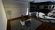 An angled view of another small office found on the second floor of the building.