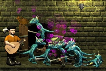 A bard and his mesmerized fan club.